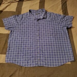 Synrgy Size 4XL Cotton Blue Checkered Short Sleeve Buttondown Collared Shirt